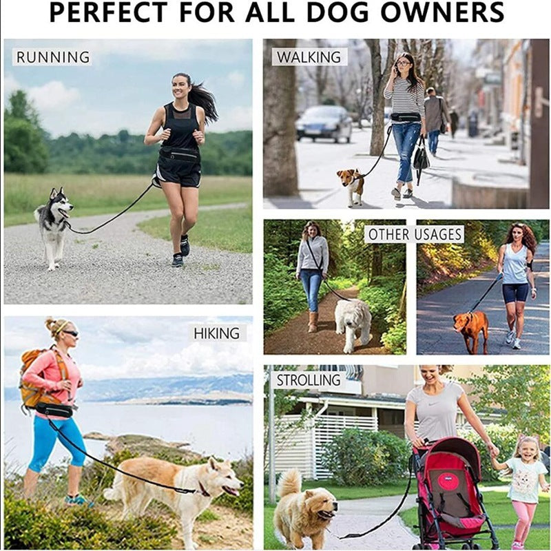 Hands-Free Dog Leash with Shock Absorbing Bungee, Phone Pocket & Water Bottle Holder for Large Dogs (Up to 180lbs)