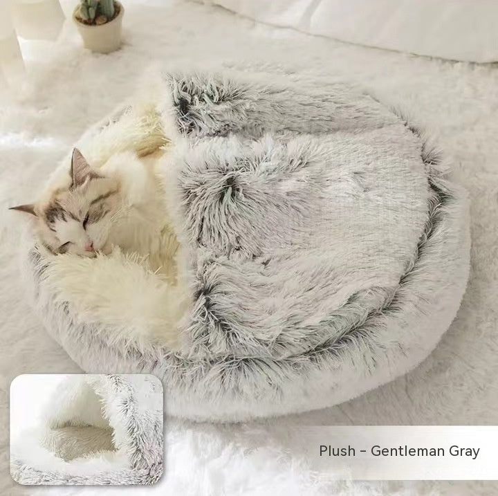 2-in-1 Round Plush Dog & Cat Bed