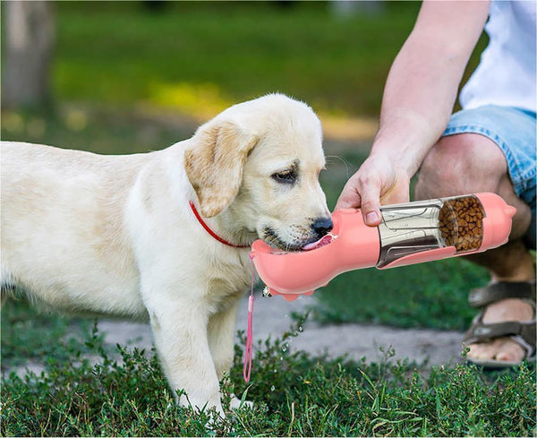 Portable 3-in-1 Dog Water Bottle Feeder with Bowl & Garbage Bag Storage