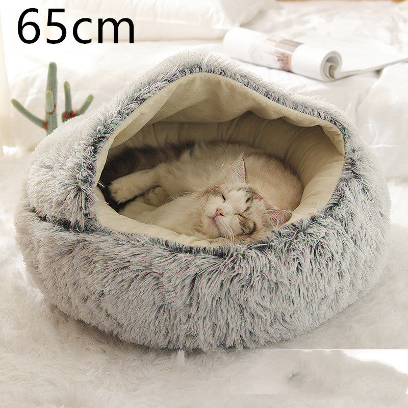2-in-1 Round Plush Dog & Cat Bed