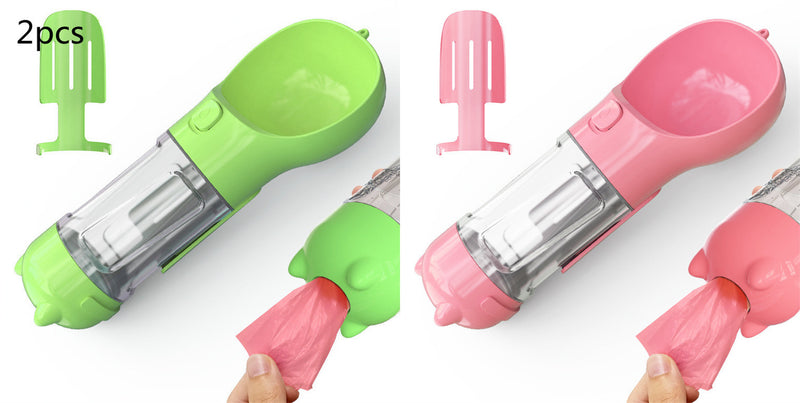 Portable 3-in-1 Dog Water Bottle Feeder with Bowl & Garbage Bag Storage