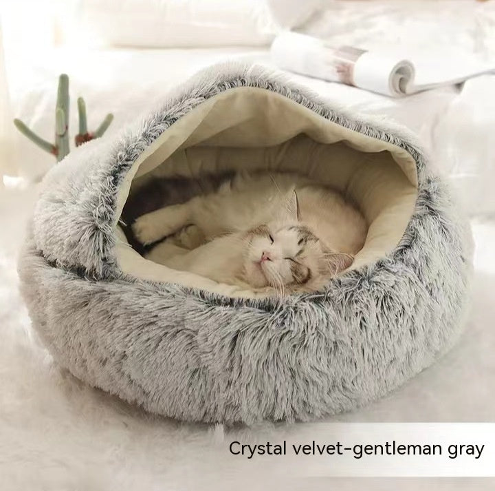 2-in-1 Round Plush Dog & Cat Bed