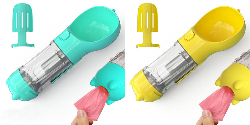 Portable 3-in-1 Dog Water Bottle Feeder with Bowl & Garbage Bag Storage
