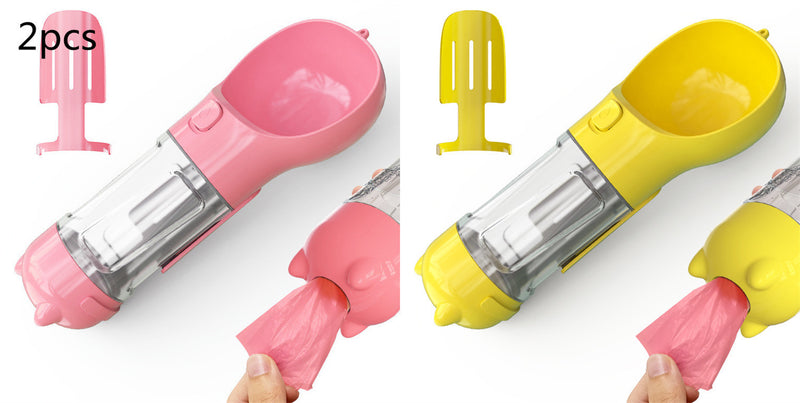 Portable 3-in-1 Dog Water Bottle Feeder with Bowl & Garbage Bag Storage