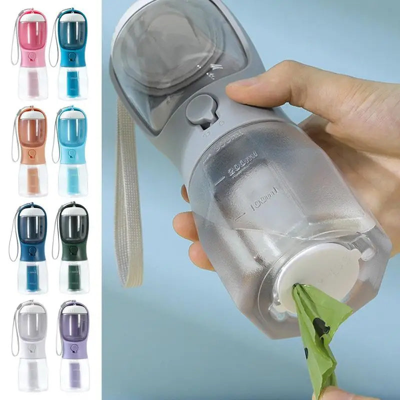 3-in-1 Portable Dog Water Bottle with Food Container & Waste Bag Dispenser