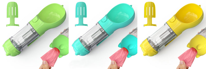 Portable 3-in-1 Dog Water Bottle Feeder with Bowl & Garbage Bag Storage