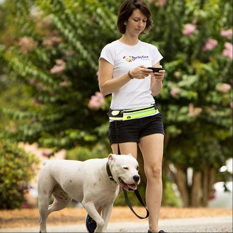 Hands-Free Dog Leash with Shock Absorbing Bungee, Phone Pocket & Water Bottle Holder for Large Dogs (Up to 180lbs)