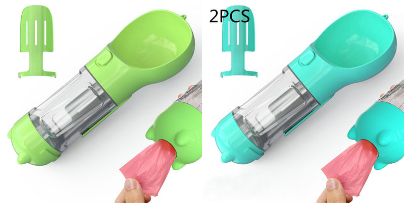 Portable 3-in-1 Dog Water Bottle Feeder with Bowl & Garbage Bag Storage