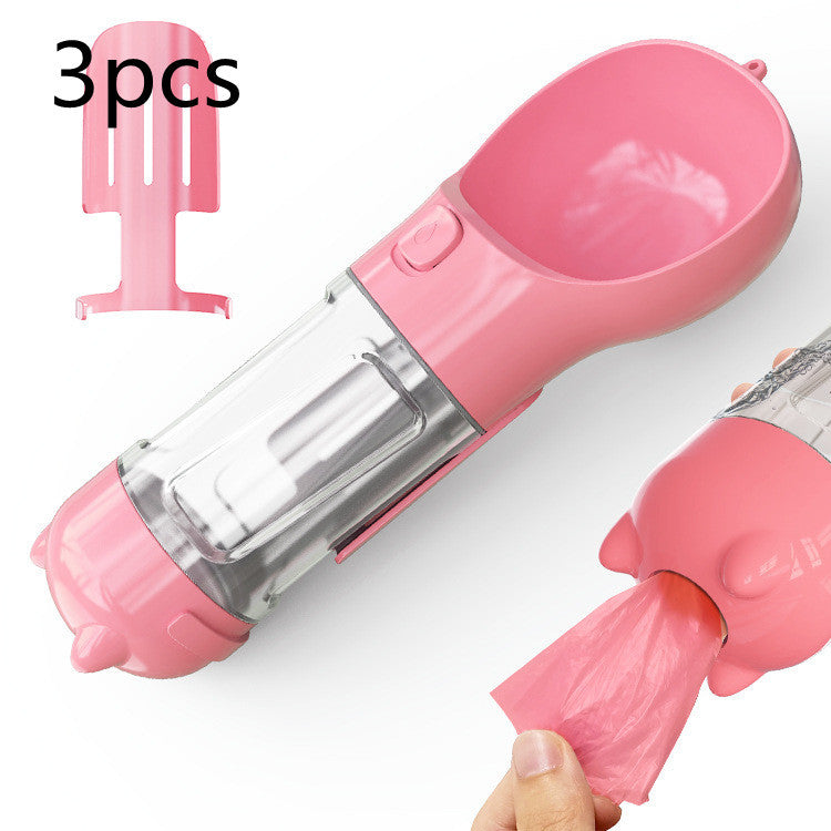 Portable 3-in-1 Dog Water Bottle Feeder with Bowl & Garbage Bag Storage
