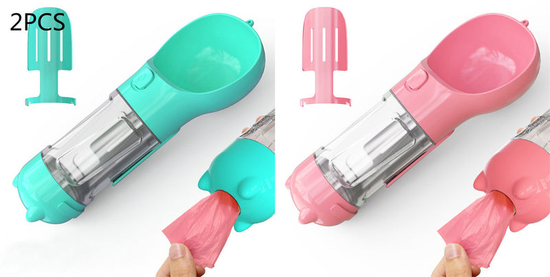 Portable 3-in-1 Dog Water Bottle Feeder with Bowl & Garbage Bag Storage