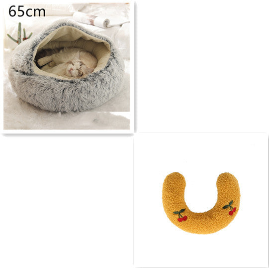 2-in-1 Round Plush Dog & Cat Bed