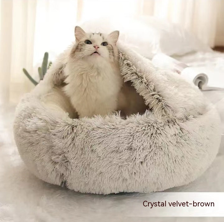 2-in-1 Round Plush Dog & Cat Bed