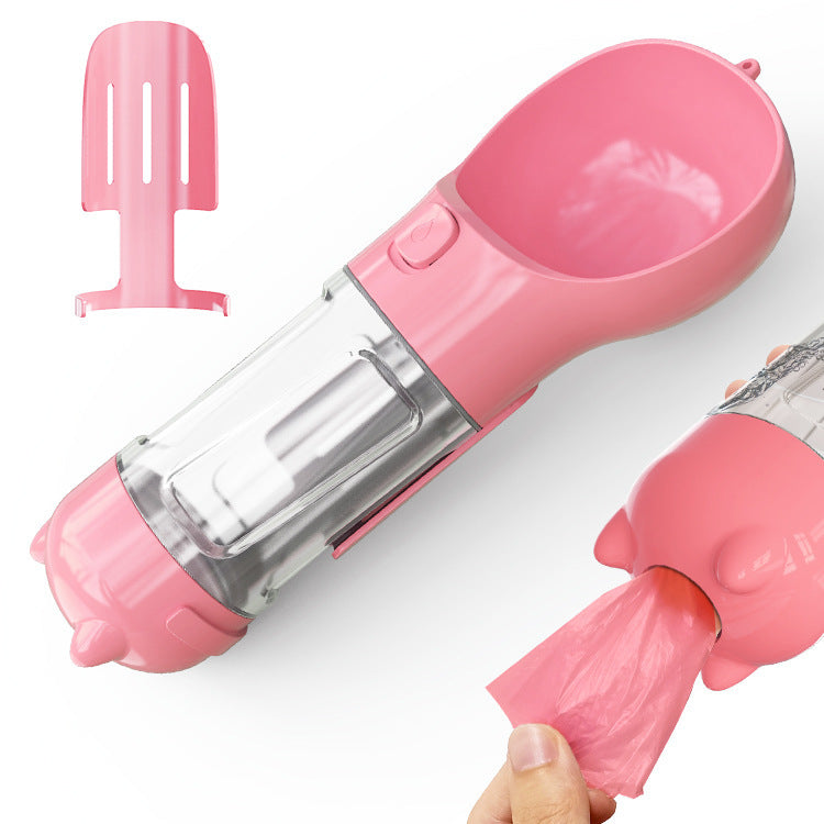 Portable 3-in-1 Dog Water Bottle Feeder with Bowl & Garbage Bag Storage