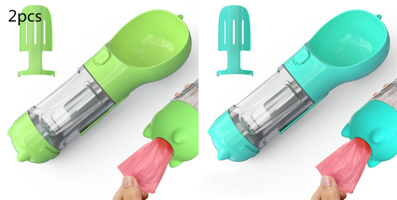 Portable 3-in-1 Dog Water Bottle Feeder with Bowl & Garbage Bag Storage