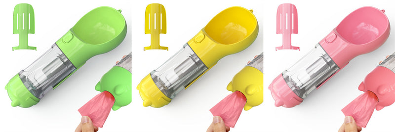 Portable 3-in-1 Dog Water Bottle Feeder with Bowl & Garbage Bag Storage