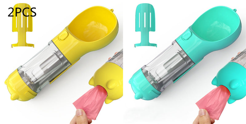 Portable 3-in-1 Dog Water Bottle Feeder with Bowl & Garbage Bag Storage