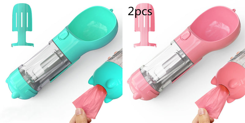 Portable 3-in-1 Dog Water Bottle Feeder with Bowl & Garbage Bag Storage