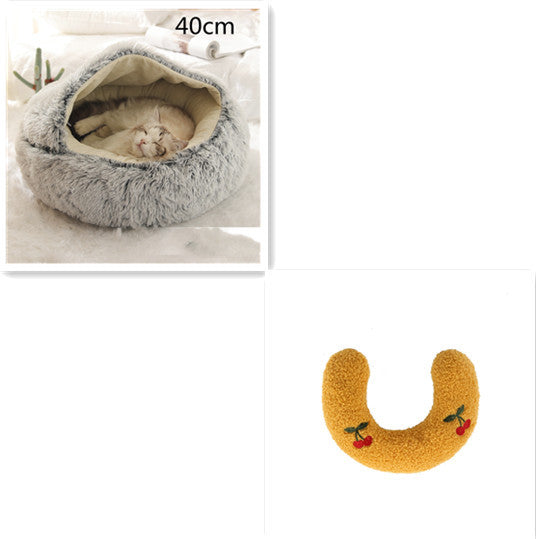 2-in-1 Round Plush Dog & Cat Bed