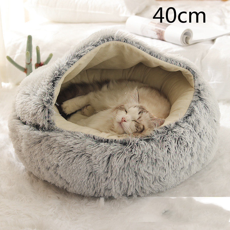 2-in-1 Round Plush Dog & Cat Bed