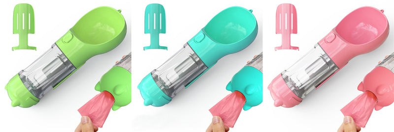 Portable 3-in-1 Dog Water Bottle Feeder with Bowl & Garbage Bag Storage
