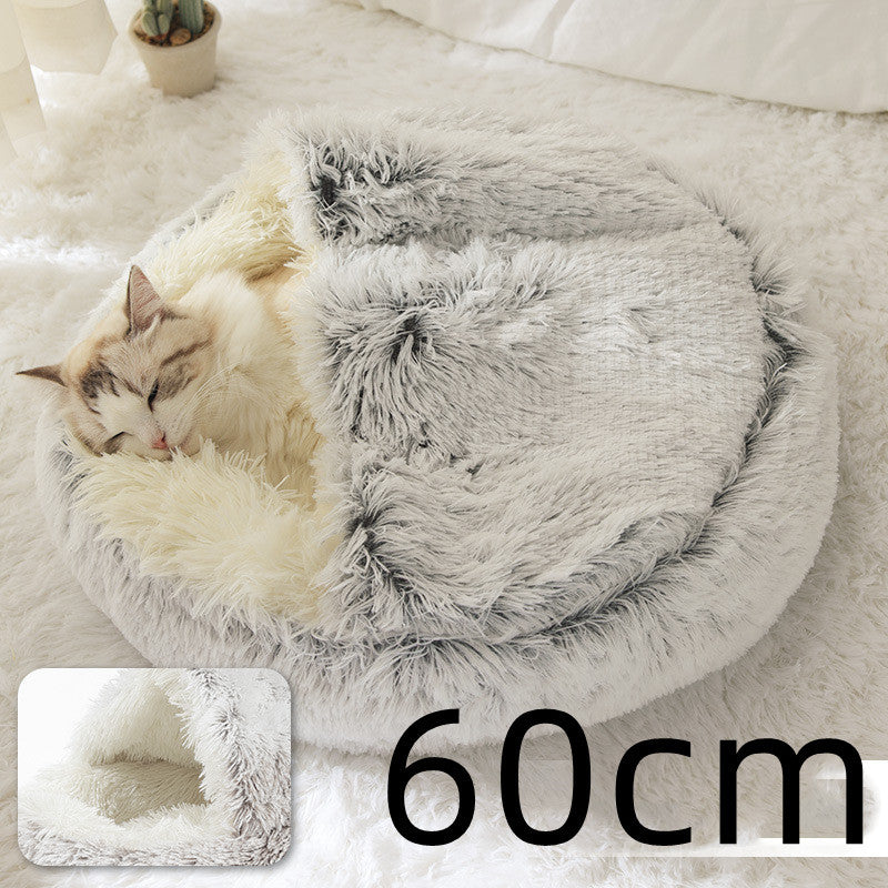 2-in-1 Round Plush Dog & Cat Bed