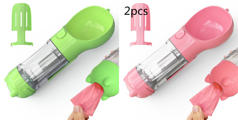 Portable 3-in-1 Dog Water Bottle Feeder with Bowl & Garbage Bag Storage