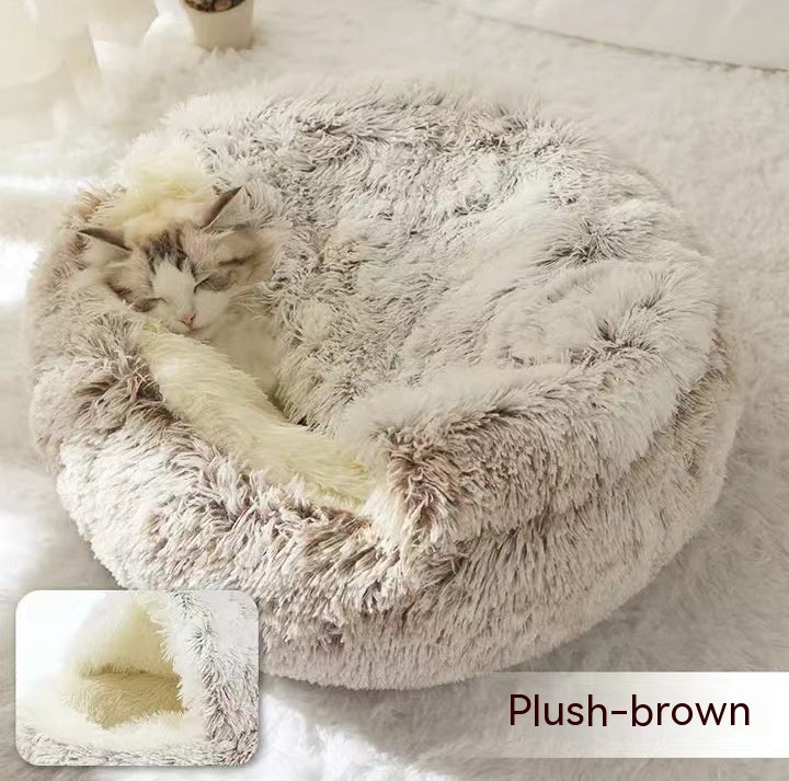 2-in-1 Round Plush Dog & Cat Bed
