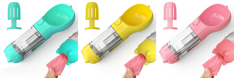 Portable 3-in-1 Dog Water Bottle Feeder with Bowl & Garbage Bag Storage